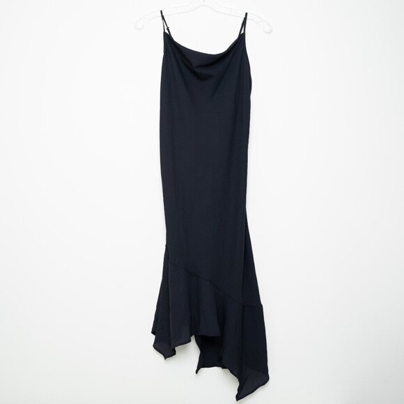Monki Tiered Midi Dress Cowl Neck Black Y2K EU 38 - Picture 4 of 11